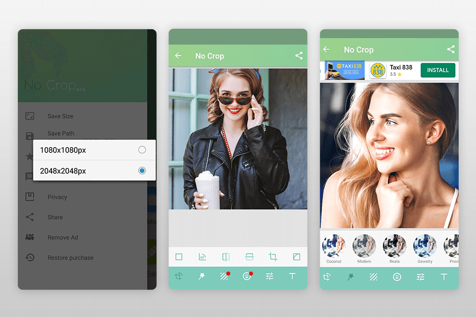 no crop and square for instagram photo square app interface